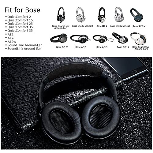 QC45 Replacement Ear Pad Cushions Compatible with Bose QuietComfort 15 QC15 QC25 QC35 QC35II QC45 AE2 AE2i AE2W SoundTrue SoundLink Headphones(Black)