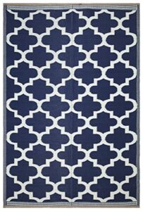 beverly rug trellis outdoor rugs 10x13 waterproof reversible plastic straw rug outdoor carpet, outside mat for patio, camping, picnic, porch, deck, rv, beach, pool, blue and white