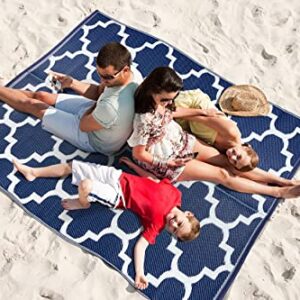 Beverly Rug Trellis Outdoor Rugs 10x13 Waterproof Reversible Plastic Straw Rug Outdoor Carpet, Outside Mat for Patio, Camping, Picnic, Porch, Deck, RV, Beach, Pool, Blue and White