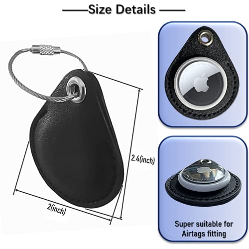 Leather Case for Airtags as Accessories with Keychain to Connect Apple Tracker/Locator, Full Surround Airtag Holder Sleeve to Protect and Cover Finder tag（Color:Black）(2 Pack)