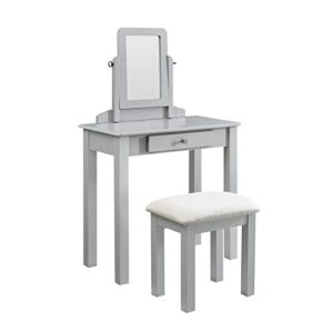 gtu furniture transitional vanity set with mirror stool (silver)