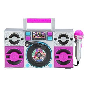 lol surprise omg remix karaoke machine sing along boombox with real karaoke microphone for kids, built in music, flashing lights, record, turntable with sound effects, connect device