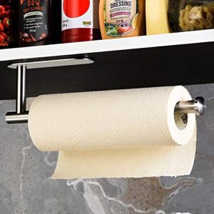 Paper Towel Holder Wall Mount, Under Kitchen Cabinet Paper Towel Holder - Self Adhesive/Drilling Towel Paper Roll Holder for Kitchen Bathroom, SUS304 Stainless Steel (Silver)