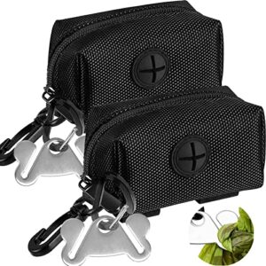 2 pack dog poop bag holder for leash attachment - waste bag dispenser for leash - fits any dog leash - portable set with hand free holder metal carrier (each bag includes 1 holder), 2 pack set