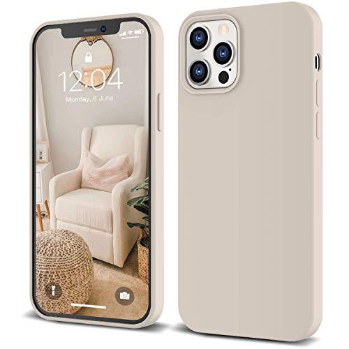 IceSword iPhone 12 Pro Max Case Stone, Liquid Silicone Shockproof Phone Case Cover, Light Beige Tan Cream Warm Sand Pearl Cute, Drop Protective 6.7" [Soft Anti-Scratch Microfiber Lining] 12PM - Stone