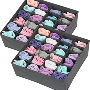 Simple Houseware 2 Pack Closet Socks Organizer, 24 Cell Drawer Divider, Dark Grey