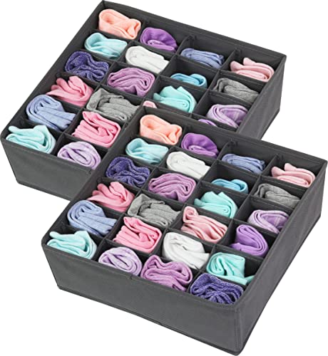 Simple Houseware 2 Pack Closet Socks Organizer, 24 Cell Drawer Divider, Dark Grey