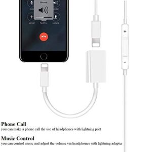 [Apple MFi Certified] iPhone Adapter & Splitter, 2 in 1 Dual Lightning Headphone Jack Aux Audio & Charge Adapter Dongle for iPhone 13/12/SE/11/XS/XR/X/8/7 Support Call + Charge + Sync + Music Control