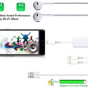 [Apple MFi Certified] iPhone Adapter & Splitter, 2 in 1 Dual Lightning Headphone Jack Aux Audio & Charge Adapter Dongle for iPhone 13/12/SE/11/XS/XR/X/8/7 Support Call + Charge + Sync + Music Control