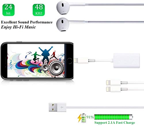 [Apple MFi Certified] iPhone Adapter & Splitter, 2 in 1 Dual Lightning Headphone Jack Aux Audio & Charge Adapter Dongle for iPhone 13/12/SE/11/XS/XR/X/8/7 Support Call + Charge + Sync + Music Control