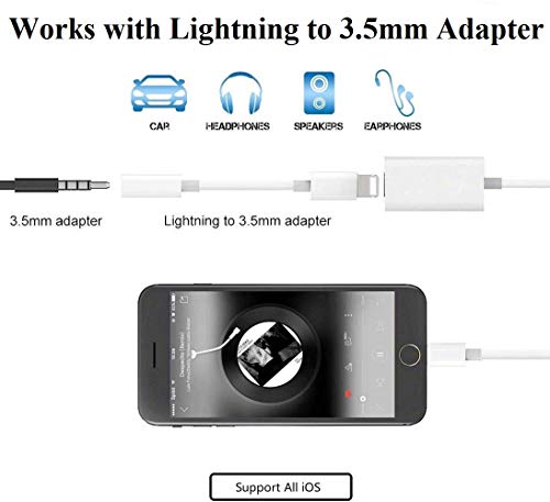 [Apple MFi Certified] iPhone Adapter & Splitter, 2 in 1 Dual Lightning Headphone Jack Aux Audio & Charge Adapter Dongle for iPhone 13/12/SE/11/XS/XR/X/8/7 Support Call + Charge + Sync + Music Control