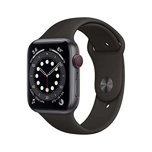 Apple Watch Series 6 (GPS + Cellular, 44mm) - Space Gray Aluminum Case with Black Sport Band (Renewed)