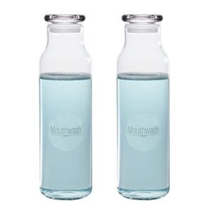 2 mouthwash bottles glass dispenser containers with mouth wash labels 24 oz
