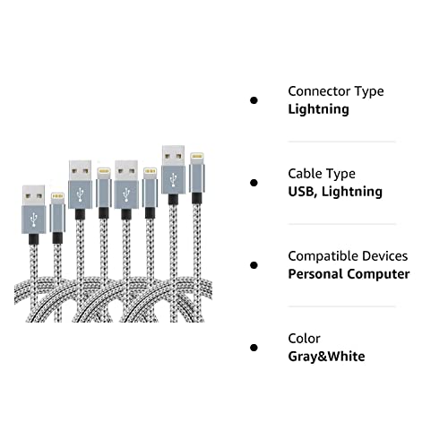 iPhone Charger, 4Packs(3ft 6ft 6ft 10ft) Charging Cable MFi Certified USB Lightning Cable Nylon Braided Fast Charging Cord Compatible for iPhone13/12/11/X/Max/8/7/6/6S/5/5S/SE/Plus/iPad