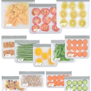 Large Reusable Food Storage Freezer Bags, Leakproof Flat Reusable Sandwich & Snack Freezer Bags, 12 Pack Gallon Food Storage Freezer Bags for Fruits, Veggies, Lunch, Meats, Cereals, Soup & Sauce Storage