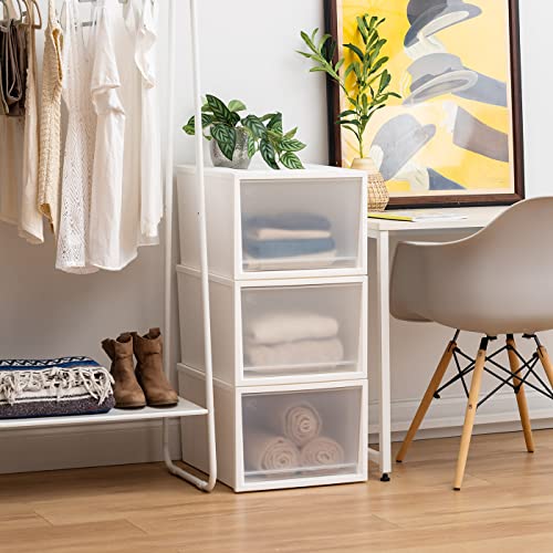 IRIS USA 42 Qt. Stackable Plastic Drawers for Clothes, Large, 4 Pack, Storage Dresser for Closet, Home, Office, Bedroom and Nursery, White