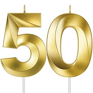 4 inch 50th birthday candles, 3d diamond shape number 50 candles cake topper numeral candles cake topper for birthday anniversary party decorations (bright gold)