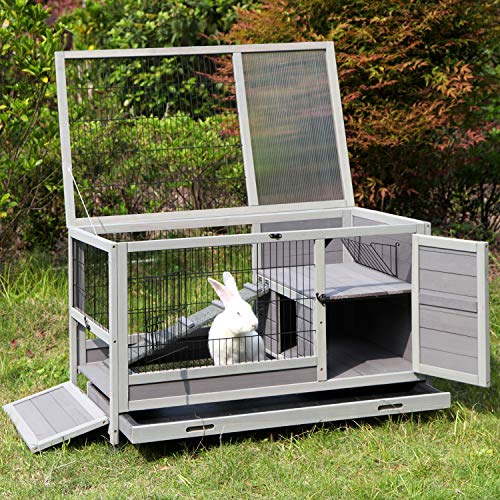 GUTINNEEN Rabbit Cage Indoor Outdoor Bunny Hutch for Hamster Ferret and Other Small Animals Guinea Pig Habitats with Wire Bottom Netting Above The Pull Out Tray