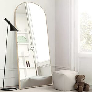 pexfix arched full length mirror arched floor mirror with stand, wall mirror standing, leaning hanging for home and office, 65"x22", wood