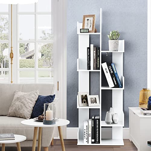 Tangkula 8 Shelf Bookshelf, Wood Bookcase with 8 Book Shelves, Free Standing Room Dividers, 57 x 20 x10 Inches, Display Storage Shelf for Books CDs Plants, Wooden Bookshelf for Home Office Decor