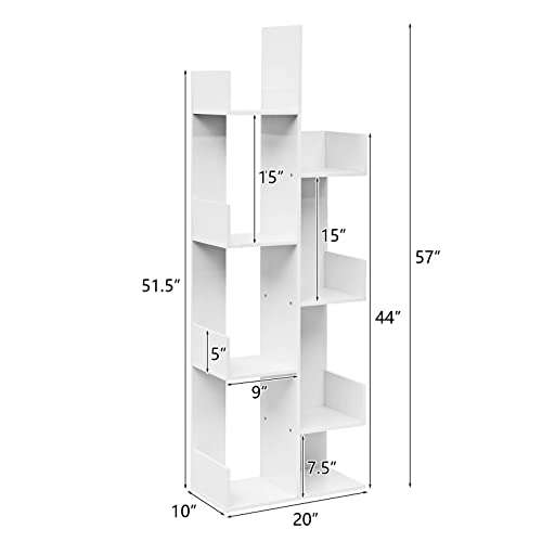 Tangkula 8 Shelf Bookshelf, Wood Bookcase with 8 Book Shelves, Free Standing Room Dividers, 57 x 20 x10 Inches, Display Storage Shelf for Books CDs Plants, Wooden Bookshelf for Home Office Decor