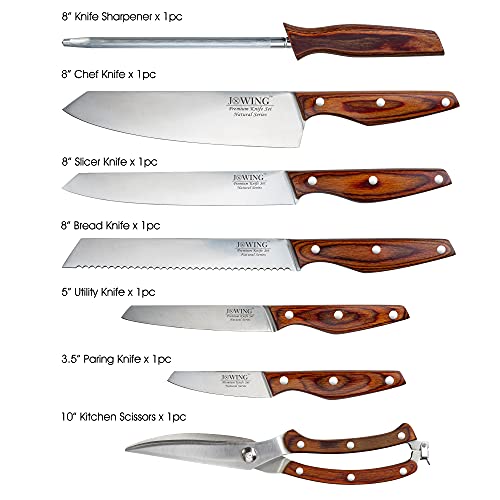 Professional 8-Piece German High Carbon Stainless Steel Kitchen Knife Set, Premium Forged Full Tang Chef Knives Set with Wood Block