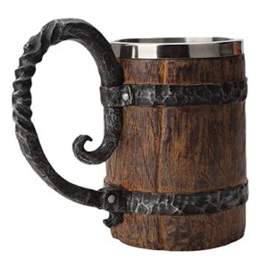 550ml viking beer mug, stainless, whiskey barrel cup ,viking wood style beer mug ,wooden gift antique men's barrel capacity