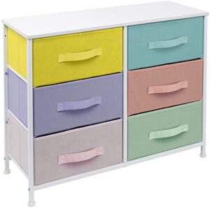 sorbus dresser with 6 drawers - furniture storage tower unit for bedroom, hallway, closet, office organization - steel frame, wood top, easy pull fabric bins (pastel/white)