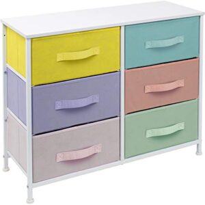 Sorbus Dresser with 6 Drawers - Furniture Storage Tower Unit for Bedroom, Hallway, Closet, Office Organization - Steel Frame, Wood Top, Easy Pull Fabric Bins (Pastel/White)