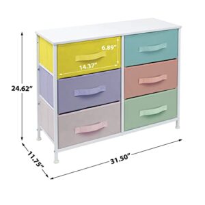 Sorbus Dresser with 6 Drawers - Furniture Storage Tower Unit for Bedroom, Hallway, Closet, Office Organization - Steel Frame, Wood Top, Easy Pull Fabric Bins (Pastel/White)
