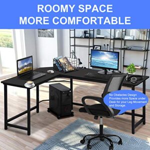 Meetperfect Corner Desk L-Shape Desk Wooden Computer Desk Gaming Table Home Office Desk Office Table Corner Table with Large Monitor Computer Stand, PC Laptop Study Table Workstation, 55"+37", Black