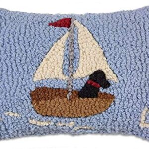 Chandler 4 Corners Artist-Designed Black Lab Sailing Hand-Hooked Wool Decorative Petite Throw Pillow (8” x 12”)