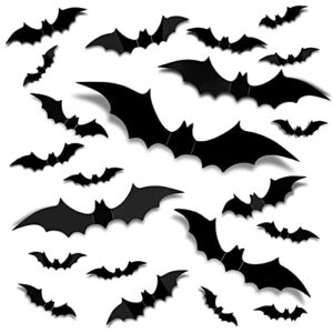 halloween 3d bats decoration,56pcs 4 sizes scary bats wall decor wall stickers,waterproof black spooky bats decal for diy home bathroom indoor decor party supplies