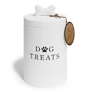 Barnyard Designs Large Dog Treat Container Airtight, Cute Dog Treat Jar, Large Dog Treat Containers with Lids, Rustic Dog Treat Storage Container, Ceramic Dog Treat Jars for Kitchen Counter, White