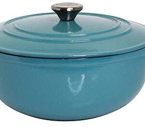 Mirro MIR-19063 4.8 Quart Cast Iron White Enamel Coated Interior Dutch Oven, Teal, Ready to Use