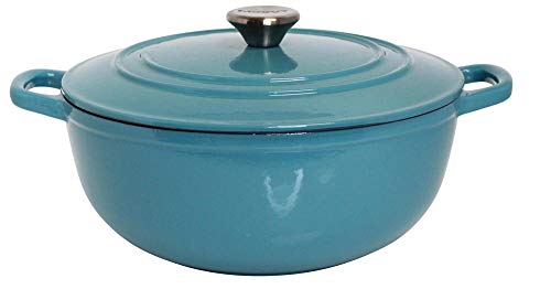 Mirro MIR-19063 4.8 Quart Cast Iron White Enamel Coated Interior Dutch Oven, Teal, Ready to Use