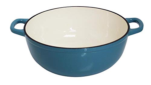 Mirro MIR-19063 4.8 Quart Cast Iron White Enamel Coated Interior Dutch Oven, Teal, Ready to Use