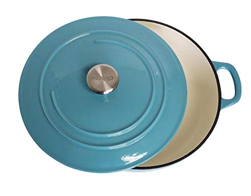 Mirro MIR-19063 4.8 Quart Cast Iron White Enamel Coated Interior Dutch Oven, Teal, Ready to Use