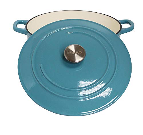 Mirro MIR-19063 4.8 Quart Cast Iron White Enamel Coated Interior Dutch Oven, Teal, Ready to Use