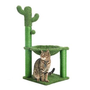 Catinsider 35 Inches Cactus Cat Tree with Hammock and Full Wrapped Sisal Scratching Post for Cats Green Large