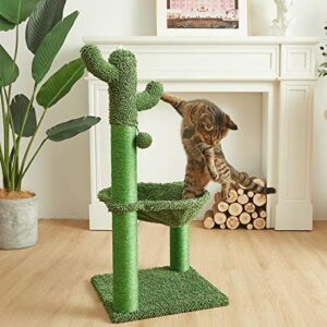 Catinsider 35 Inches Cactus Cat Tree with Hammock and Full Wrapped Sisal Scratching Post for Cats Green Large