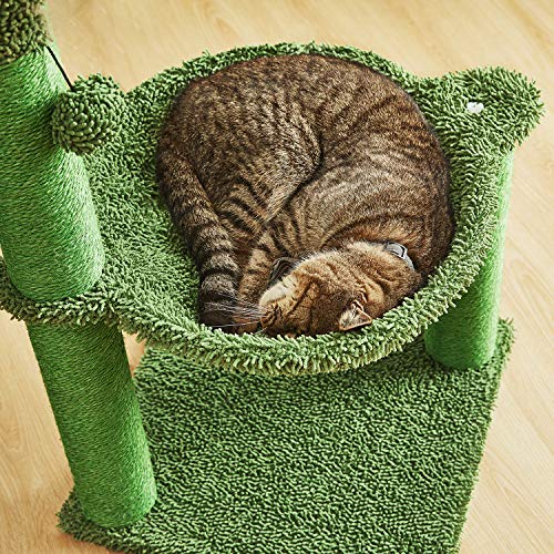 Catinsider 35 Inches Cactus Cat Tree with Hammock and Full Wrapped Sisal Scratching Post for Cats Green Large