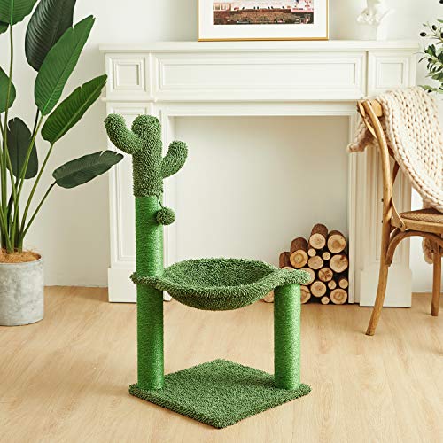 Catinsider 35 Inches Cactus Cat Tree with Hammock and Full Wrapped Sisal Scratching Post for Cats Green Large