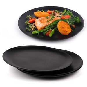 acassa black dinner plates set of 4, kitchen plates, matte black plates, modern dinner plates, dishwasher safe, unbreakable dinnerware, bamboo fiber, lightweight, sustainable (black, 10 inch)