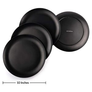 ACASSA Black Dinner Plates Set of 4, Kitchen Plates, Matte Black Plates, Modern Dinner Plates, Dishwasher Safe, Unbreakable Dinnerware, Bamboo Fiber, Lightweight, Sustainable (Black, 10 inch)