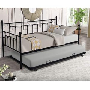 huayicun daybed with trundle twin size metal frame daybed and roll out trundle (black)