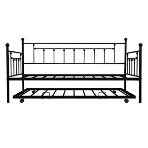 HUAYICUN Daybed with Trundle Twin Size Metal Frame Daybed and Roll Out Trundle (Black)