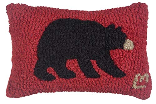 Chandler 4 Corners Artist-Designed Black Bear Hand-Hooked Wool Decorative Petite Throw Pillow (8” x 12”)