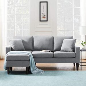 Zushule Convertible Sectional Couch with Chaise Lounge for Living Room, Adjustable Left Hand Facing L-Shaped Reversible Sofa with 4 Seats and Pillows for House Furniture (Light Grey)