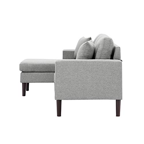 Zushule Convertible Sectional Couch with Chaise Lounge for Living Room, Adjustable Left Hand Facing L-Shaped Reversible Sofa with 4 Seats and Pillows for House Furniture (Light Grey)